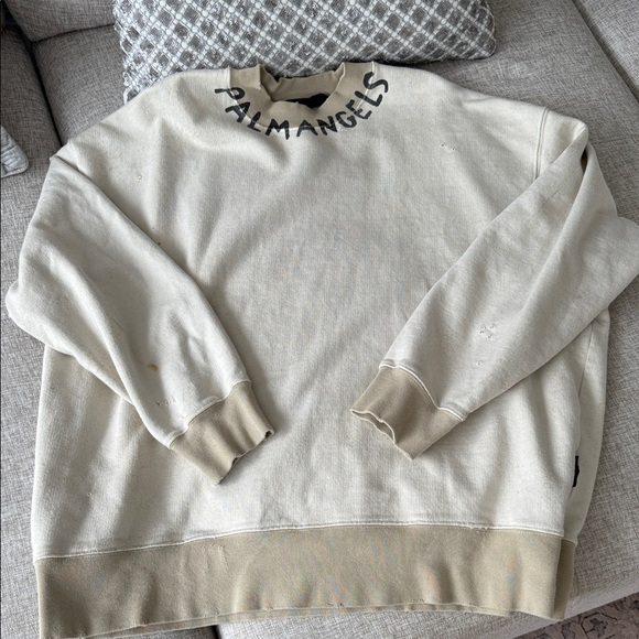 Palm Angels Other - Palm Angels Cream Crewneck Sweater with Black Lettering